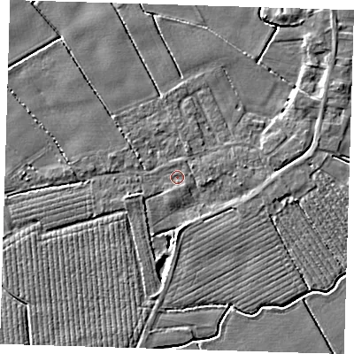 Shaded relief map of the ground around PE220BD, computed from Environment Agency LiDAR. The ground here sits at about 2 m above sea level and falls 4 m across the surrounding 800 m. Surface water reaching this point runs off ground lying to the south-south-east, 0.7 m higher.