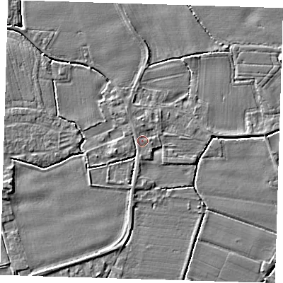 Shaded relief map of the ground around PE220BT, computed from Environment Agency LiDAR. The ground here sits at about 3 m above sea level and falls 5 m across the surrounding 800 m. Surface water reaching this point runs off ground lying to the south-east, 0.7 m higher.