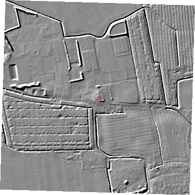 Shaded relief map of the ground around PE220EL, computed from Environment Agency LiDAR. The ground here sits at about 3 m above sea level and falls 5 m across the surrounding 800 m. Surface water reaching this point runs off ground lying to the east-south-east, 1.1 m higher.