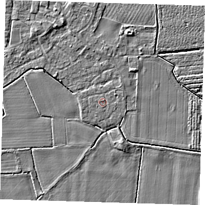 Shaded relief map of the ground around PE220HB, computed from Environment Agency LiDAR. The ground here sits at about 3 m above sea level and falls 4 m across the surrounding 800 m. Surface water reaching this point runs off ground lying to the east-north-east, 0.7 m higher.