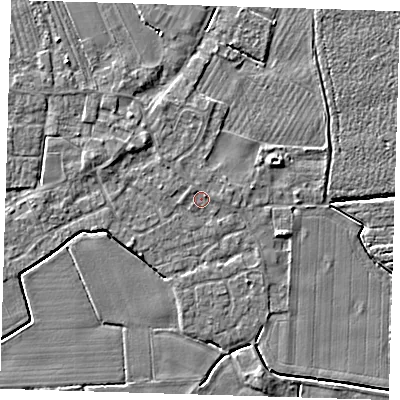 Shaded relief map of the ground around PE220HG, computed from Environment Agency LiDAR. The ground here sits at about 3 m above sea level and falls 4 m across the surrounding 800 m. Surface water reaching this point runs off ground lying to the north-east, 0.7 m higher.