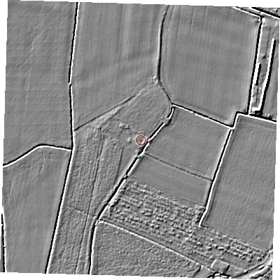 Shaded relief map of the ground around PE220HL, computed from Environment Agency LiDAR. The ground here sits at about 3 m above sea level and falls 5 m across the surrounding 800 m. Surface water reaching this point runs off ground lying to the south-south-west, 0.6 m higher.