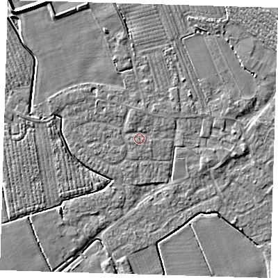 Shaded relief map of the ground around PE220JU, computed from Environment Agency LiDAR. The ground here sits at about 3 m above sea level and falls 6 m across the surrounding 800 m. Surface water reaching this point runs off ground lying to the north, 0.9 m higher.