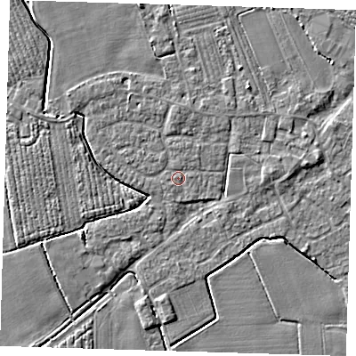 Shaded relief map of the ground around PE220JX, computed from Environment Agency LiDAR. The ground here sits at about 3 m above sea level and falls 4 m across the surrounding 800 m. Surface water reaching this point runs off ground lying to the west-south-west, 3.2 m higher.