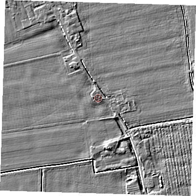 Shaded relief map of the ground around PE220NX, computed from Environment Agency LiDAR. The ground here sits at about 3 m above sea level and falls 4 m across the surrounding 800 m. Surface water reaching this point runs off ground lying to the west-north-west, 1.1 m higher.