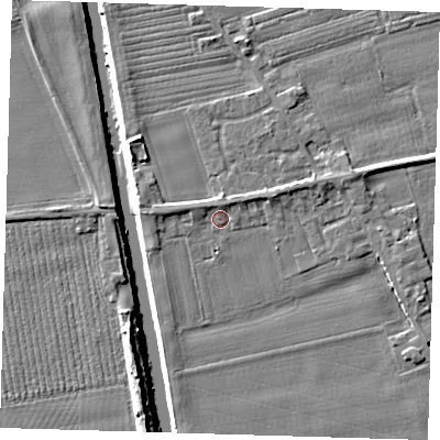 Shaded relief map of the ground around PE220PG, computed from Environment Agency LiDAR. The ground here sits at about 3 m above sea level and falls 7 m across the surrounding 800 m. Surface water reaching this point runs off ground lying to the north-north-east, 1.3 m higher.