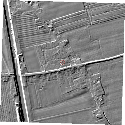 Shaded relief map of the ground around PE220PL, computed from Environment Agency LiDAR. The ground here sits at about 3 m above sea level and falls 7 m across the surrounding 800 m. Surface water reaching this point runs off ground lying to the south-south-west, 1.5 m higher.