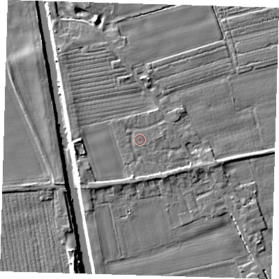 Shaded relief map of the ground around PE220PN, computed from Environment Agency LiDAR. The ground here sits at about 3 m above sea level and falls 6 m across the surrounding 800 m. Surface water reaching this point runs off ground lying to the south-east, 1.5 m higher.