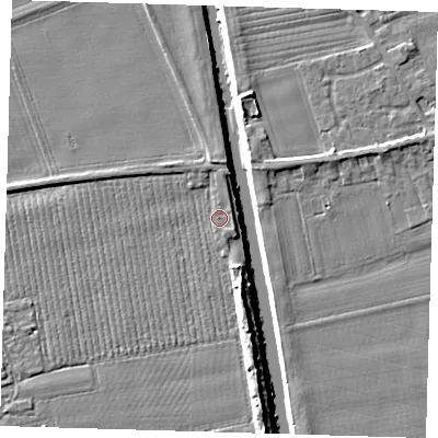 Shaded relief map of the ground around PE220PQ, computed from Environment Agency LiDAR. The ground here sits at about 3 m above sea level and falls 7 m across the surrounding 800 m. Surface water reaching this point runs off ground lying to the north-north-east, 1.0 m higher.