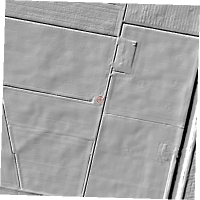 Shaded relief map of the ground around PE220PX, computed from Environment Agency LiDAR. The ground here sits at about 2 m above sea level and falls 5 m across the surrounding 800 m. Surface water reaching this point runs off ground lying to the east-south-east, 3.0 m higher.