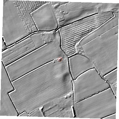 Shaded relief map of the ground around PE220QN, computed from Environment Agency LiDAR. The ground here sits at about 3 m above sea level and falls 5 m across the surrounding 800 m. Surface water reaching this point runs off ground lying to the south-south-east, 3.7 m higher.