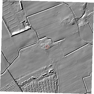 Shaded relief map of the ground around PE220QR, computed from Environment Agency LiDAR. The ground here sits at about 3 m above sea level and falls 5 m across the surrounding 800 m. Surface water reaching this point runs off ground lying to the south-south-west, 0.6 m higher.