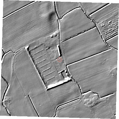 Shaded relief map of the ground around PE220QU, computed from Environment Agency LiDAR. The ground here sits at about 3 m above sea level and falls 5 m across the surrounding 800 m. Surface water reaching this point runs off ground lying to the north, 3.4 m higher.