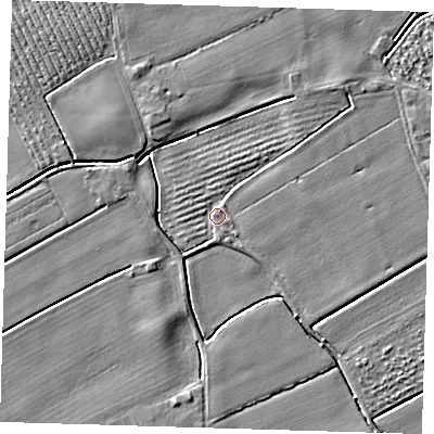 Shaded relief map of the ground around PE220QW, computed from Environment Agency LiDAR. The ground here sits at about 3 m above sea level and falls 3 m across the surrounding 800 m. Surface water reaching this point runs off ground lying to the south-south-west, 2.8 m higher.