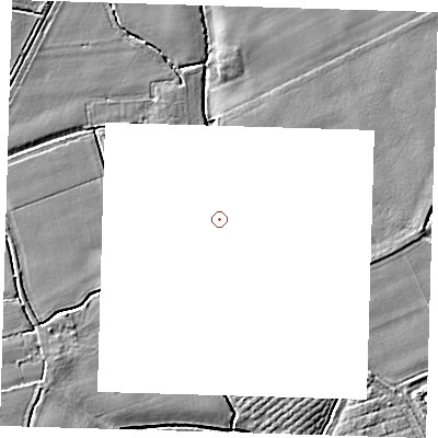 Shaded relief map of the ground around PE220QZ, computed from Environment Agency LiDAR. and falls 4 m across the surrounding 800 m.