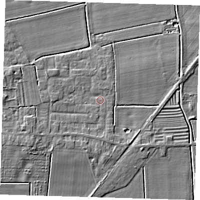 Shaded relief map of the ground around PE220SU, computed from Environment Agency LiDAR. The ground here sits at about 3 m above sea level and falls 6 m across the surrounding 800 m. Surface water reaching this point runs off ground lying to the west-south-west, 2.9 m higher.
