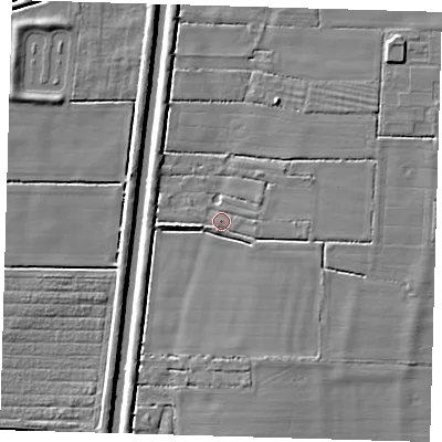 Shaded relief map of the ground around PE220UQ, computed from Environment Agency LiDAR. The ground here sits at about 3 m above sea level and falls 5 m across the surrounding 800 m. Surface water reaching this point runs off ground lying to the east-south-east, 2.0 m higher.
