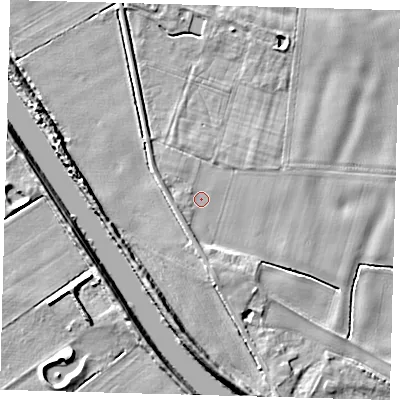Shaded relief map of the ground around PE227AH, computed from Environment Agency LiDAR. The ground here sits at about 3 m above sea level and falls 6 m across the surrounding 800 m. Surface water reaching this point runs off ground lying to the south, 2.0 m higher.