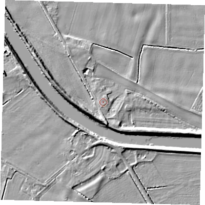 Shaded relief map of the ground around PE227AJ, computed from Environment Agency LiDAR. The ground here sits at about 4 m above sea level and falls 6 m across the surrounding 800 m. Surface water reaching this point runs off ground lying to the south-south-east, 0.7 m higher.