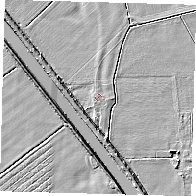 Shaded relief map of the ground around PE227AP, computed from Environment Agency LiDAR. The ground here sits at about 3 m above sea level and falls 6 m across the surrounding 800 m. Surface water reaching this point runs off ground lying to the east, 0.8 m higher.