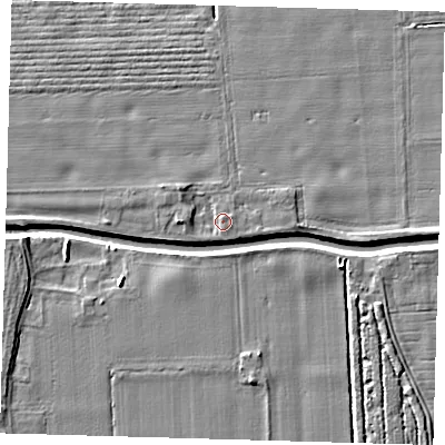 Shaded relief map of the ground around PE227BB, computed from Environment Agency LiDAR. The ground here sits at about 3 m above sea level and falls 6 m across the surrounding 800 m. Surface water reaching this point runs off ground lying to the north-north-west, 1.4 m higher.
