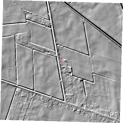Shaded relief map of the ground around PE227BN, computed from Environment Agency LiDAR. The ground here sits at about 2 m above sea level and falls 4 m across the surrounding 800 m. Surface water reaching this point runs off ground lying to the south-east, 3.1 m higher.