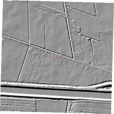 Shaded relief map of the ground around PE227BQ, computed from Environment Agency LiDAR. The ground here sits at about 2 m above sea level and falls 6 m across the surrounding 800 m. Surface water reaching this point runs off ground lying to the north-west, 0.7 m higher.