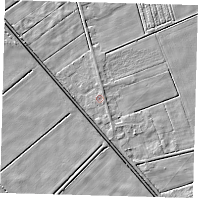 Shaded relief map of the ground around PE227BU, computed from Environment Agency LiDAR. The ground here sits at about 2 m above sea level and falls 4 m across the surrounding 800 m. Surface water reaching this point runs off ground lying to the north-east, 0.6 m higher.
