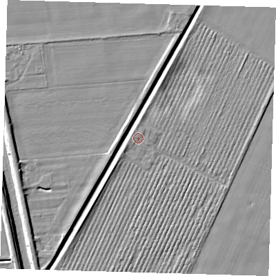 Shaded relief map of the ground around PE227DP, computed from Environment Agency LiDAR. The ground here sits at about 3 m above sea level and falls 6 m across the surrounding 800 m. Surface water reaching this point runs off ground lying to the north, 0.7 m higher.