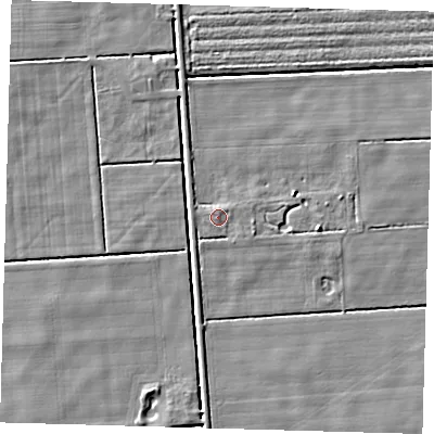 Shaded relief map of the ground around PE227DZ, computed from Environment Agency LiDAR. The ground here sits at about 2 m above sea level and falls 4 m across the surrounding 800 m. Surface water reaching this point runs off ground lying to the north-east, 0.9 m higher.