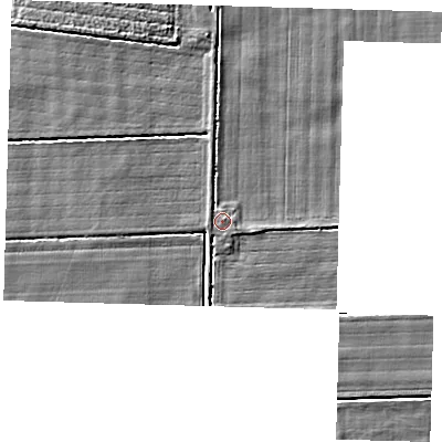 Shaded relief map of the ground around PE227ED, computed from Environment Agency LiDAR. The ground here sits at about 2 m above sea level and falls 2 m across the surrounding 800 m. Surface water reaching this point runs off ground lying to the east, 0.9 m higher.