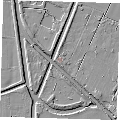 Shaded relief map of the ground around PE227EL, computed from Environment Agency LiDAR. The ground here sits at about 3 m above sea level and falls 6 m across the surrounding 800 m. Surface water reaching this point runs off ground lying to the west-north-west, 1.1 m higher.