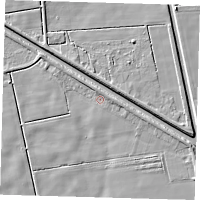 Shaded relief map of the ground around PE227EX, computed from Environment Agency LiDAR. The ground here sits at about 2 m above sea level and falls 5 m across the surrounding 800 m. Surface water reaching this point runs off ground lying to the north, 2.0 m higher.