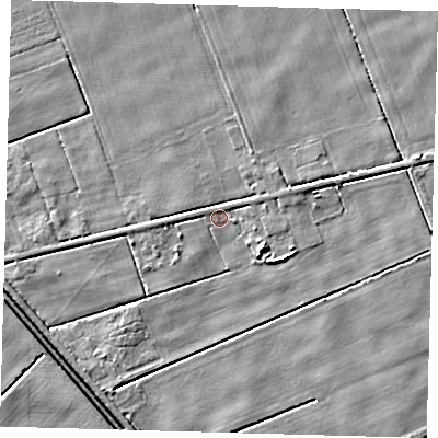 Shaded relief map of the ground around PE227HD, computed from Environment Agency LiDAR. The ground here sits at about 1 m above sea level and falls 5 m across the surrounding 800 m. Surface water reaching this point runs off ground lying to the south-west, 2.9 m higher.
