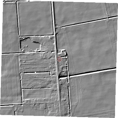 Shaded relief map of the ground around PE227LN, computed from Environment Agency LiDAR. The ground here sits at about 2 m above sea level and falls 5 m across the surrounding 800 m. Surface water reaching this point runs off ground lying to the north-east, 4.0 m higher.