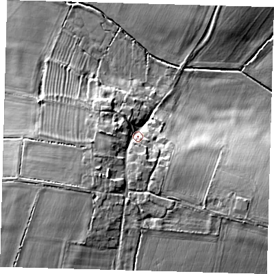 Shaded relief map of the ground around PE227PQ, computed from Environment Agency LiDAR. The ground here sits at about 31 m above sea level and falls 15 m across the surrounding 800 m. Surface water reaching this point runs off ground lying to the south-west, 8.6 m higher.