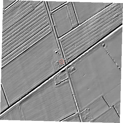 Shaded relief map of the ground around PE227SR, computed from Environment Agency LiDAR. The ground here sits at about 3 m above sea level and falls 5 m across the surrounding 800 m. Surface water reaching this point runs off ground lying to the north, 0.7 m higher.