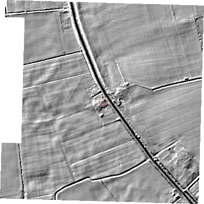 Shaded relief map of the ground around PE228AN, computed from Environment Agency LiDAR. The ground here sits at about 2 m above sea level and falls 6 m across the surrounding 800 m. Surface water reaching this point runs off ground lying to the south-south-west, 1.2 m higher.