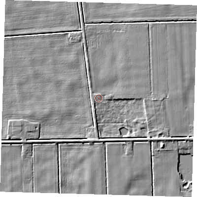 Shaded relief map of the ground around PE228BL, computed from Environment Agency LiDAR. The ground here sits at about 2 m above sea level and falls 4 m across the surrounding 800 m. Surface water reaching this point runs off ground lying to the south-south-east, 3.0 m higher.