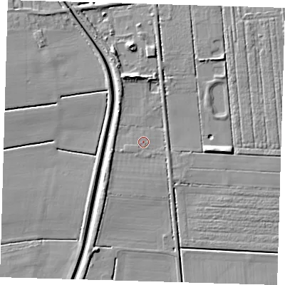 Shaded relief map of the ground around PE228DE, computed from Environment Agency LiDAR. The ground here sits at about 2 m above sea level and falls 6 m across the surrounding 800 m. Surface water reaching this point runs off ground lying to the south-west, 3.2 m higher.