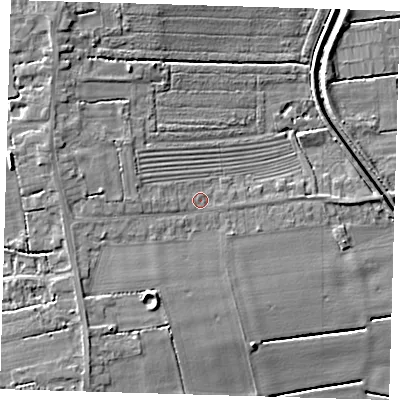 Shaded relief map of the ground around PE228DG, computed from Environment Agency LiDAR. The ground here sits at about 5 m above sea level and falls 9 m across the surrounding 800 m. Surface water reaching this point runs off ground lying to the west, 1.5 m higher.