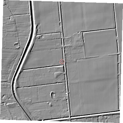 Shaded relief map of the ground around PE228DN, computed from Environment Agency LiDAR. The ground here sits at about 2 m above sea level and falls 6 m across the surrounding 800 m. Surface water reaching this point runs off ground lying to the north-west, 4.0 m higher.