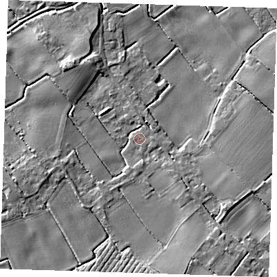 Shaded relief map of the ground around PE228DZ, computed from Environment Agency LiDAR. The ground here sits at about 2 m above sea level and falls 5 m across the surrounding 800 m. Surface water reaching this point runs off ground lying to the south-east, 2.9 m higher.