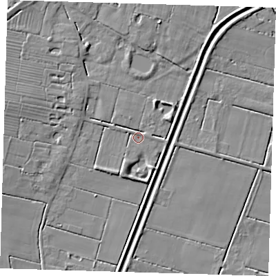 Shaded relief map of the ground around PE228HA, computed from Environment Agency LiDAR. The ground here sits at about 2 m above sea level and falls 8 m across the surrounding 800 m. Surface water reaching this point runs off ground lying to the north-east, 2.6 m higher.