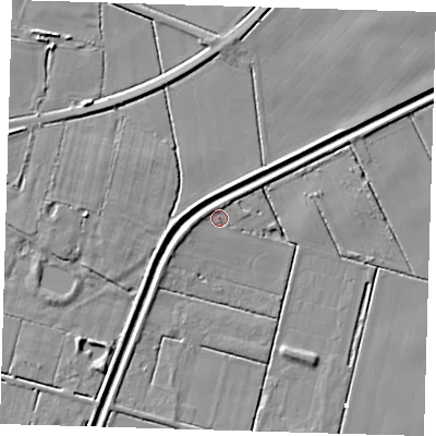 Shaded relief map of the ground around PE228HB, computed from Environment Agency LiDAR. The ground here sits at about 2 m above sea level and falls 7 m across the surrounding 800 m. Surface water reaching this point runs off ground lying to the west, 2.0 m higher.