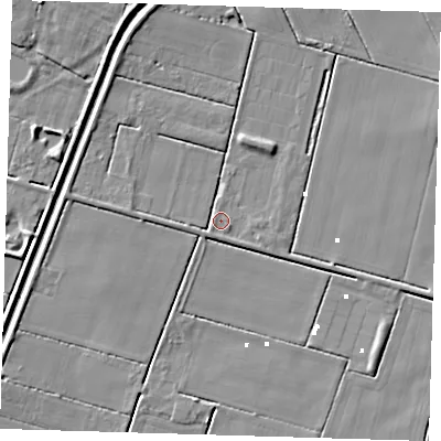 Shaded relief map of the ground around PE228HD, computed from Environment Agency LiDAR. The ground here sits at about 1 m above sea level and falls 7 m across the surrounding 800 m. Surface water reaching this point runs off ground lying to the south-south-west, 0.9 m higher.