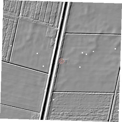 Shaded relief map of the ground around PE228HN, computed from Environment Agency LiDAR. The ground here sits at about 0 m above sea level and falls 4 m across the surrounding 800 m. Surface water reaching this point runs off ground lying to the west-south-west, 2.0 m higher.