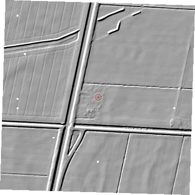 Shaded relief map of the ground around PE228HP, computed from Environment Agency LiDAR. The ground here sits at about 0 m above sea level and falls 4 m across the surrounding 800 m. Surface water reaching this point runs off ground lying to the south-west, 2.0 m higher.
