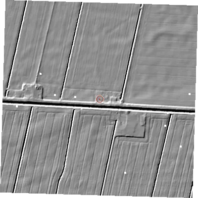 Shaded relief map of the ground around PE228HQ, computed from Environment Agency LiDAR. The ground here sits at about 0 m above sea level and falls 4 m across the surrounding 800 m. Surface water reaching this point runs off ground lying to the east-south-east, 1.7 m higher.