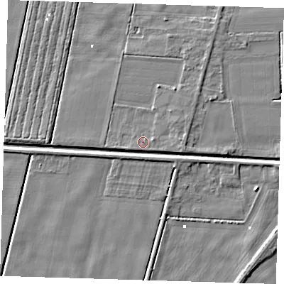 Shaded relief map of the ground around PE228JA, computed from Environment Agency LiDAR. The ground here sits at about 1 m above sea level and falls 4 m across the surrounding 800 m. Surface water reaching this point runs off ground lying to the south-south-east, 0.8 m higher.